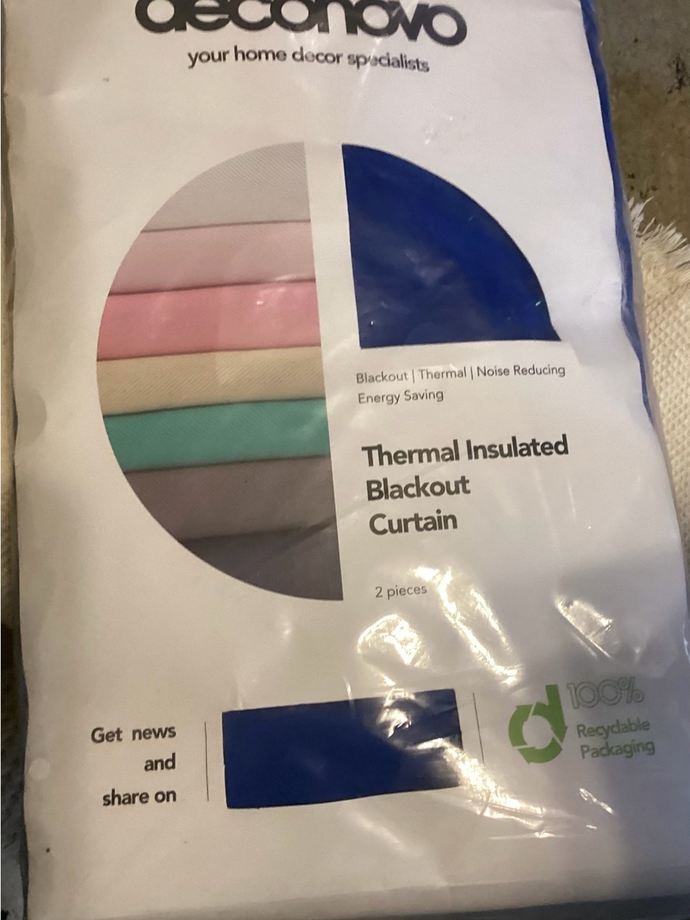 Deconovo Thermal Insulated Blackout Curtain - Blue